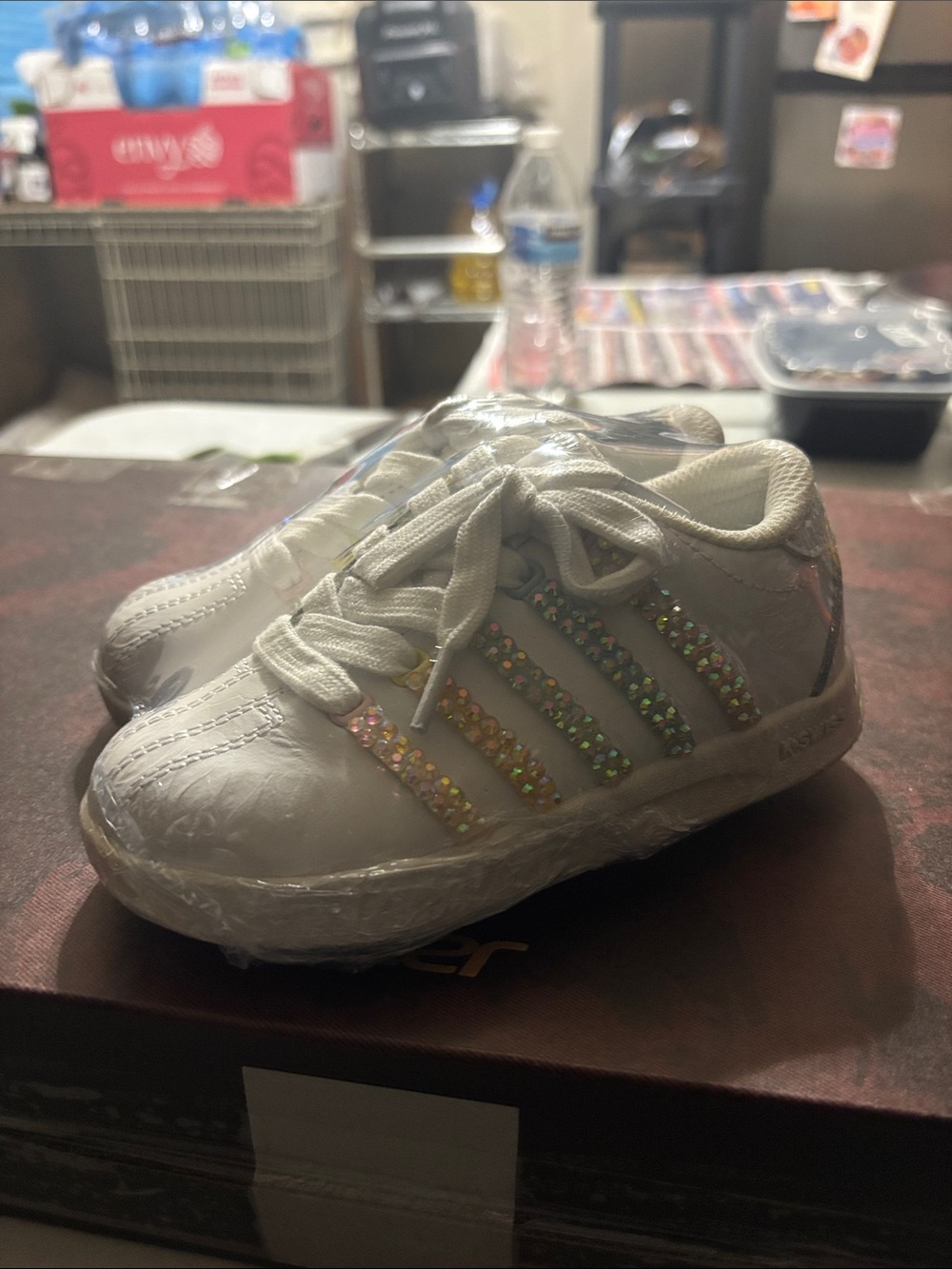 White Kids Sparkle k Swiss Stripe Sneakers